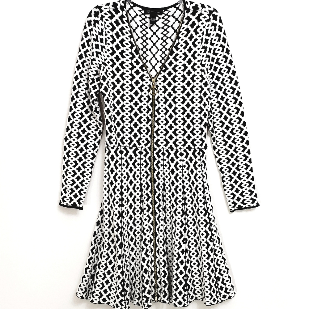 INC International Concepts Blk/White Longsleeve Sweater Dress